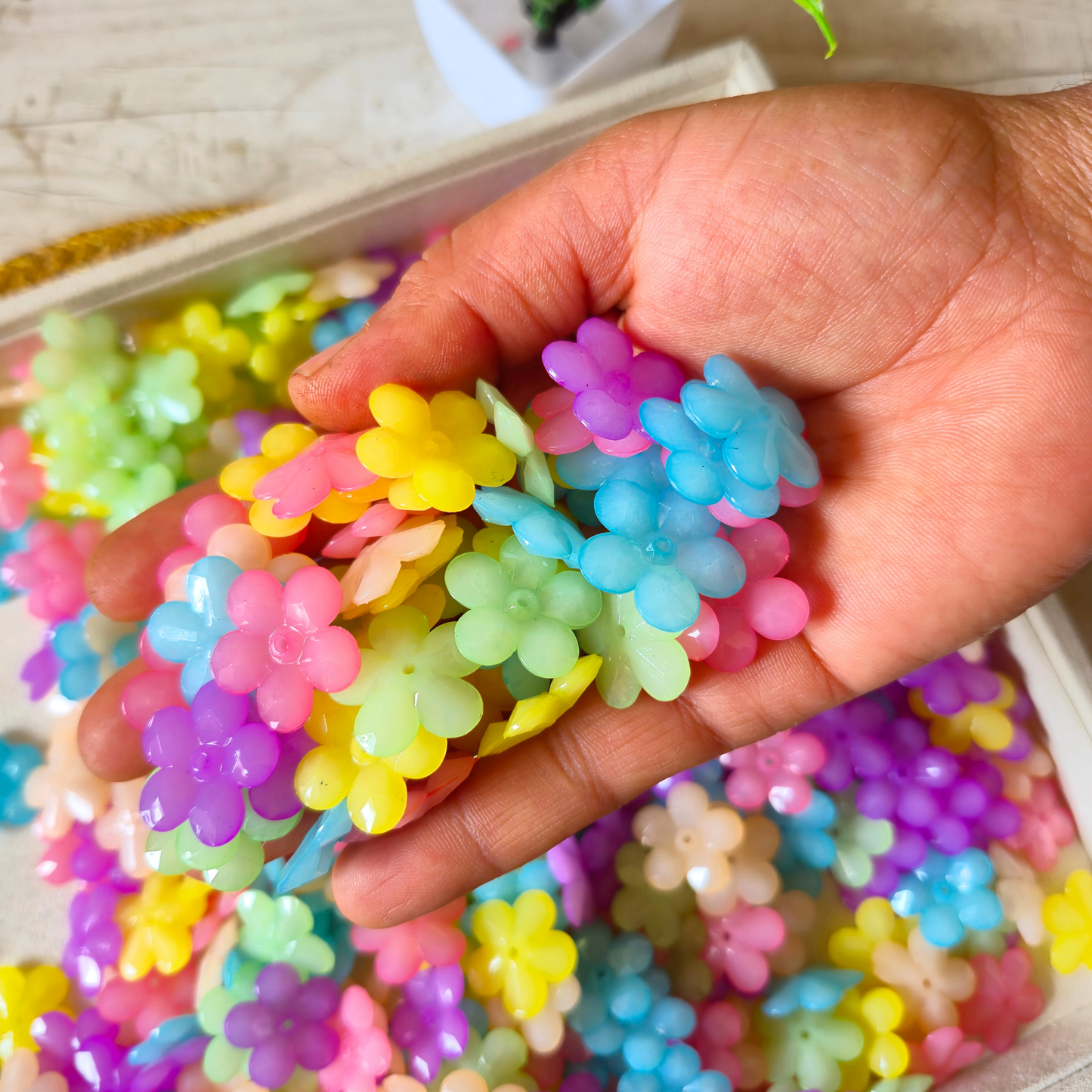 100 Grams Multi Color Beads For DIY Hair Accessories, Jewellery, Crafts Making (036)