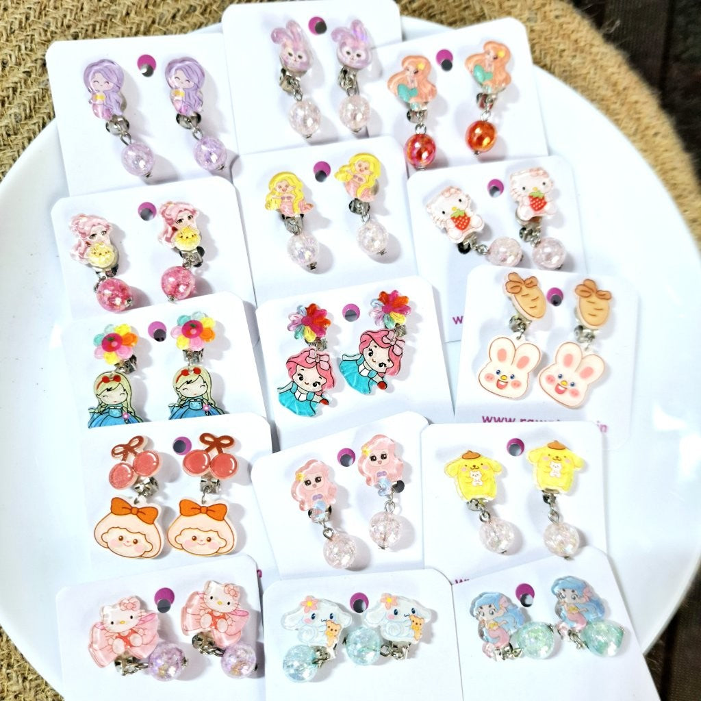 Expertly crafted for young girls, these Clip On Earrings (MIX DESIGNS)