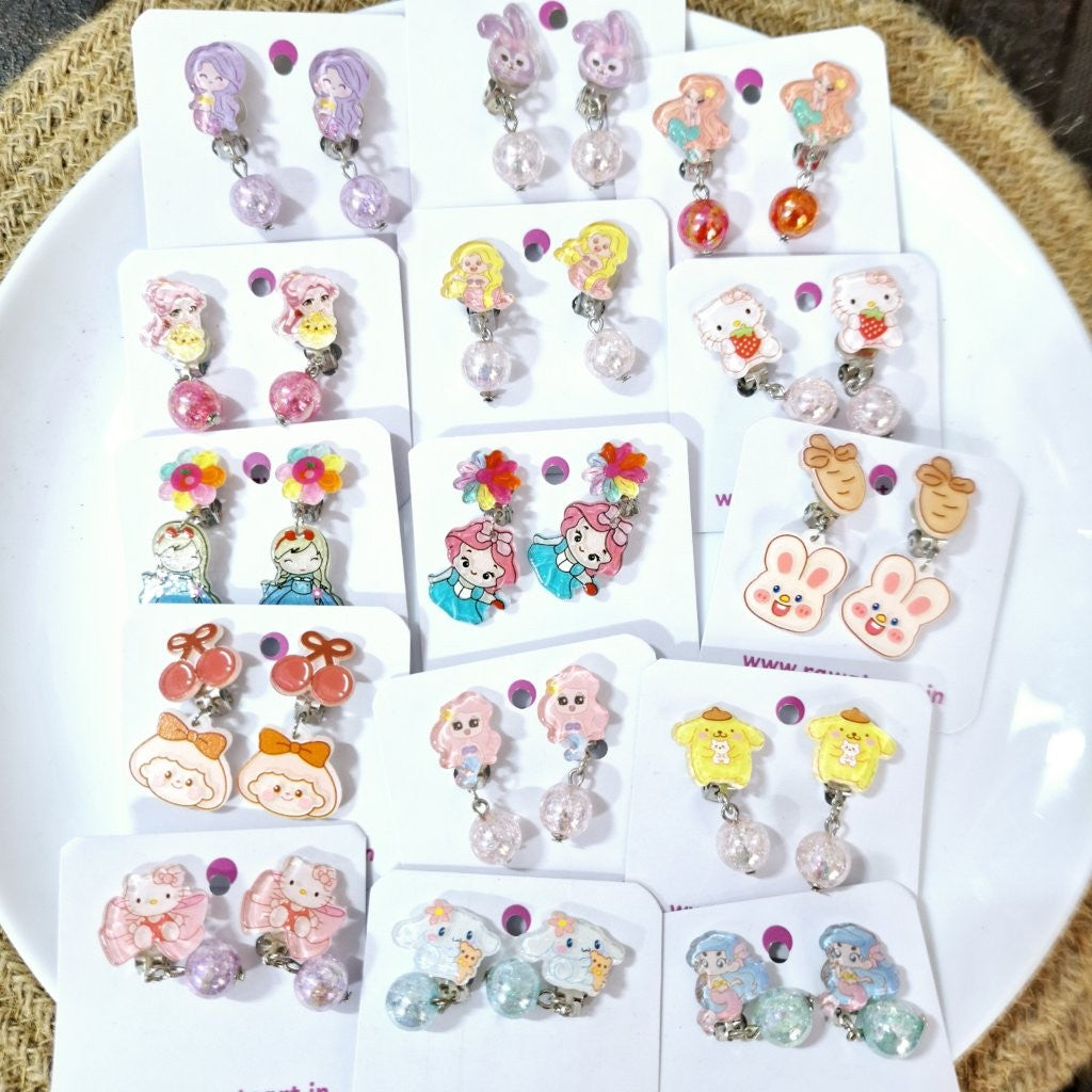 Expertly crafted for young girls, these Clip On Earrings (MIX DESIGNS)