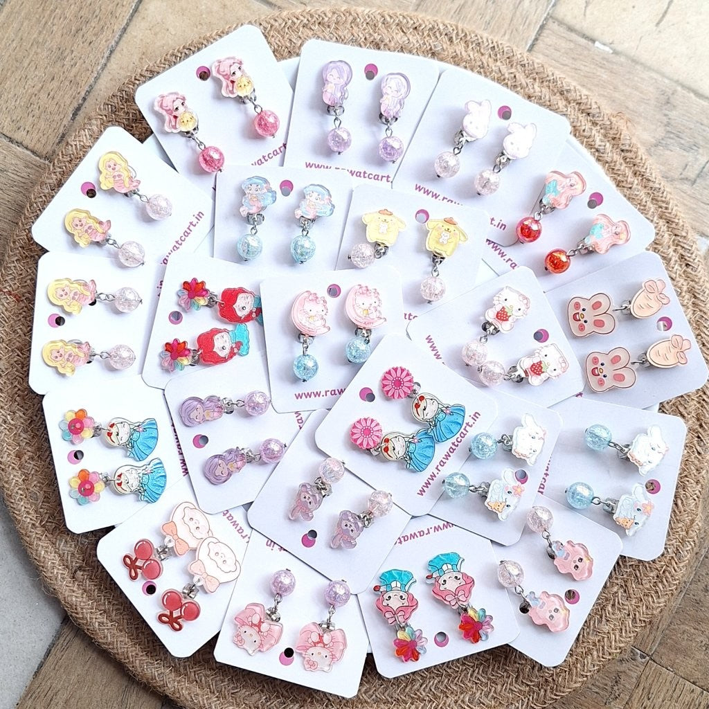 Expertly crafted for young girls, these Clip On Earrings (MIX DESIGNS)