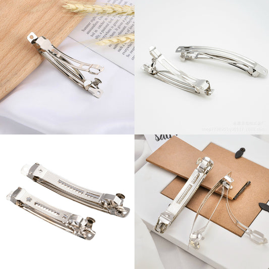 9.5cm (50pc) Barrette Snap Hair Clips Silver