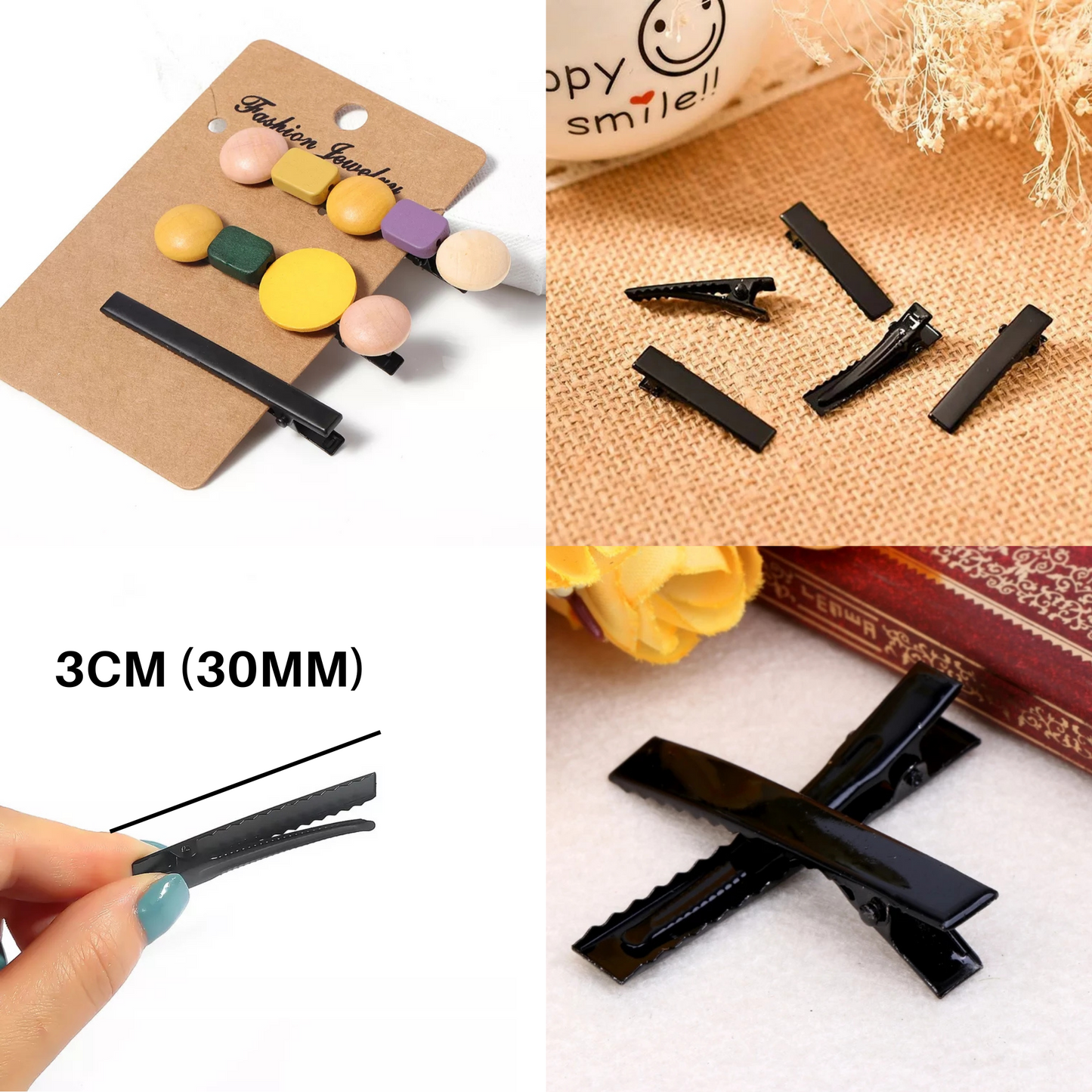 3cm (100pc) Black Alligator Hair Clip – DIY Bow Making