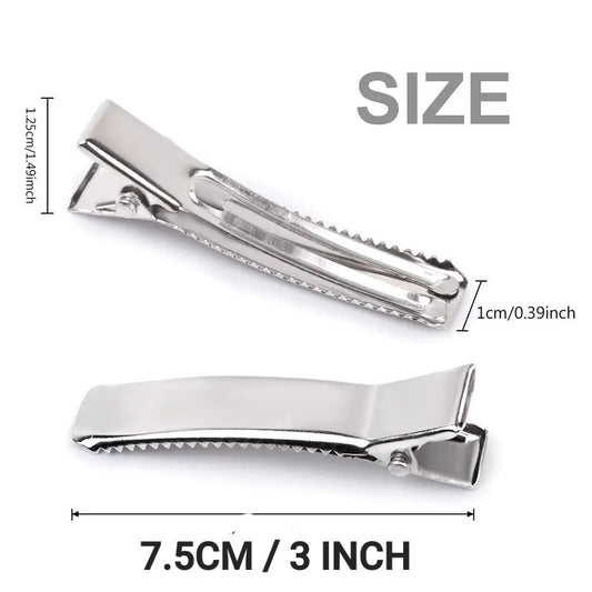 Pack of 100pc 7.5cm Silver Double Prong Alligator Clips for Hair Bows
