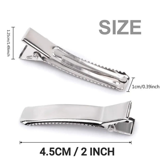 Pack of 100pc 4.5cm Silver Double Prong Alligator Clips for Hair Bows