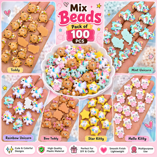 100pc Mix Cartoon Character Beads for DIY Crafts, Accessories & Decoration (COMBO-1)