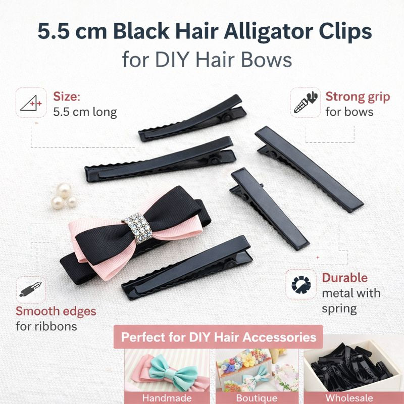 50pc (5.5cm) Black Alligator Hair Clips - DIY Hair Bows Making
