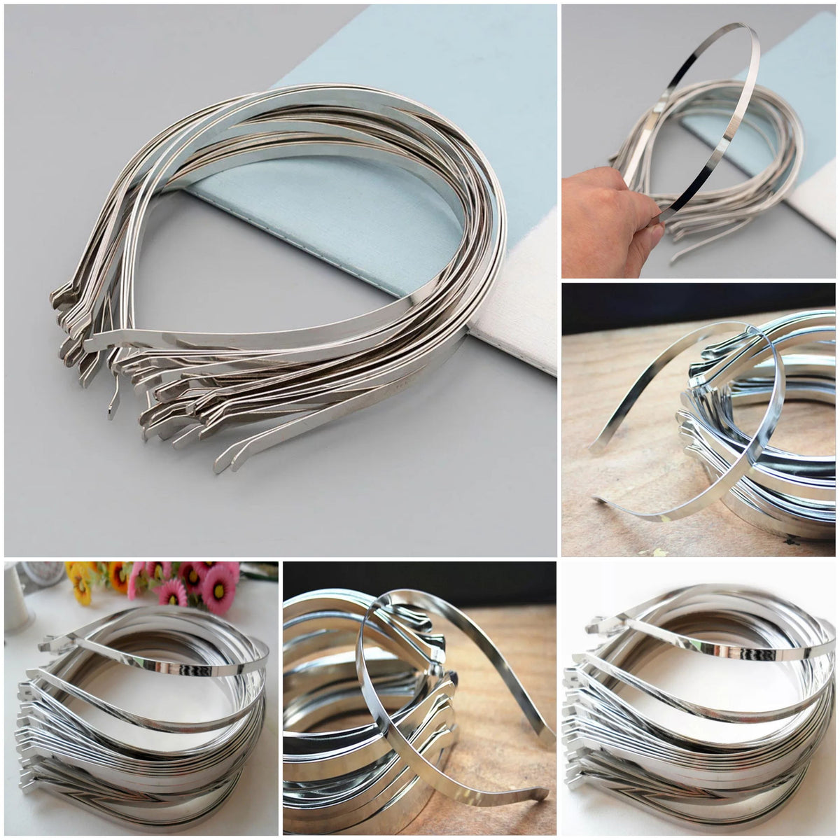 Pack of 50pc Metal Silver Color Hair Bands (5mm Width)