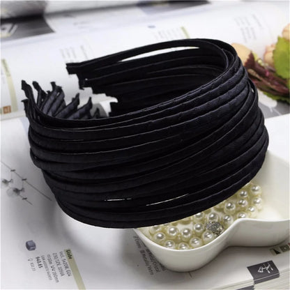 100pc Black Satin Fabric Covered Hair Bands