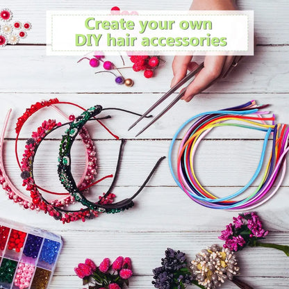 100pc Multicolor Satin Fabric Covered Hair Bands Headbands