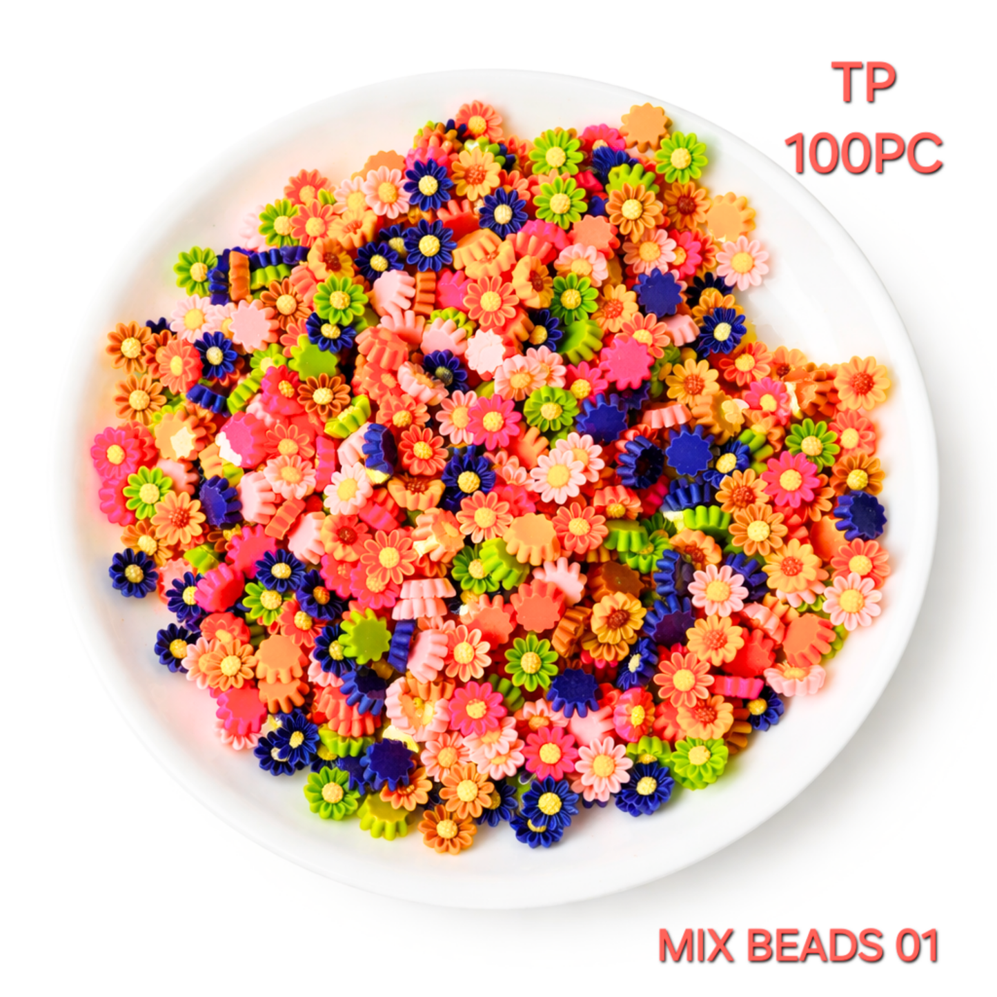 100pc Multicolor Mix Flower Beads (01)
