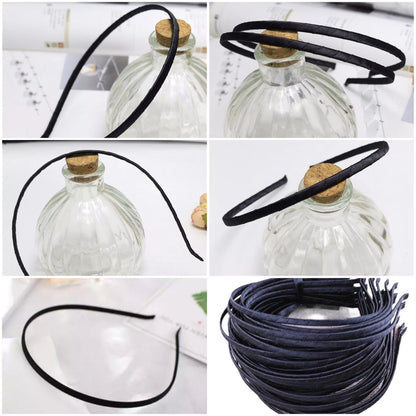 100pc Black Satin Fabric Covered Hair Bands