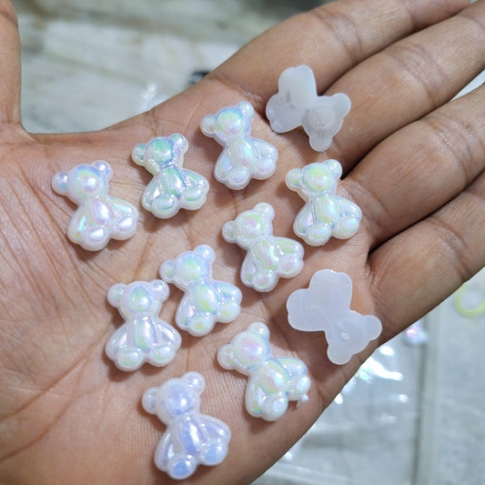 Pack of 50pc Teddy Design Rainbow Glossy Beads