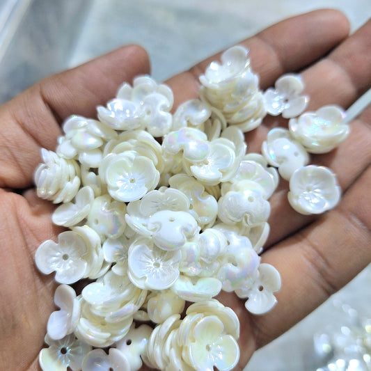 Pack of 100grams Glossy Flower Beads For Making Jewellery, DIY Crafts, Hair Accessories Etc..