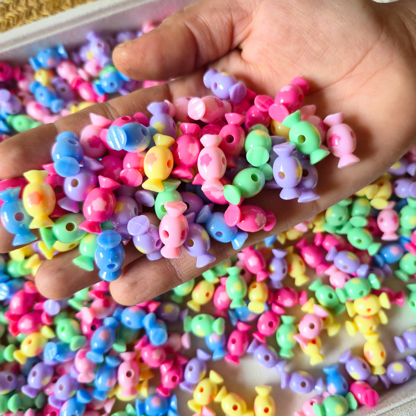 100 Grams Multi Color Beads For DIY Hair Accessories, Jewellery, Crafts Making (022)