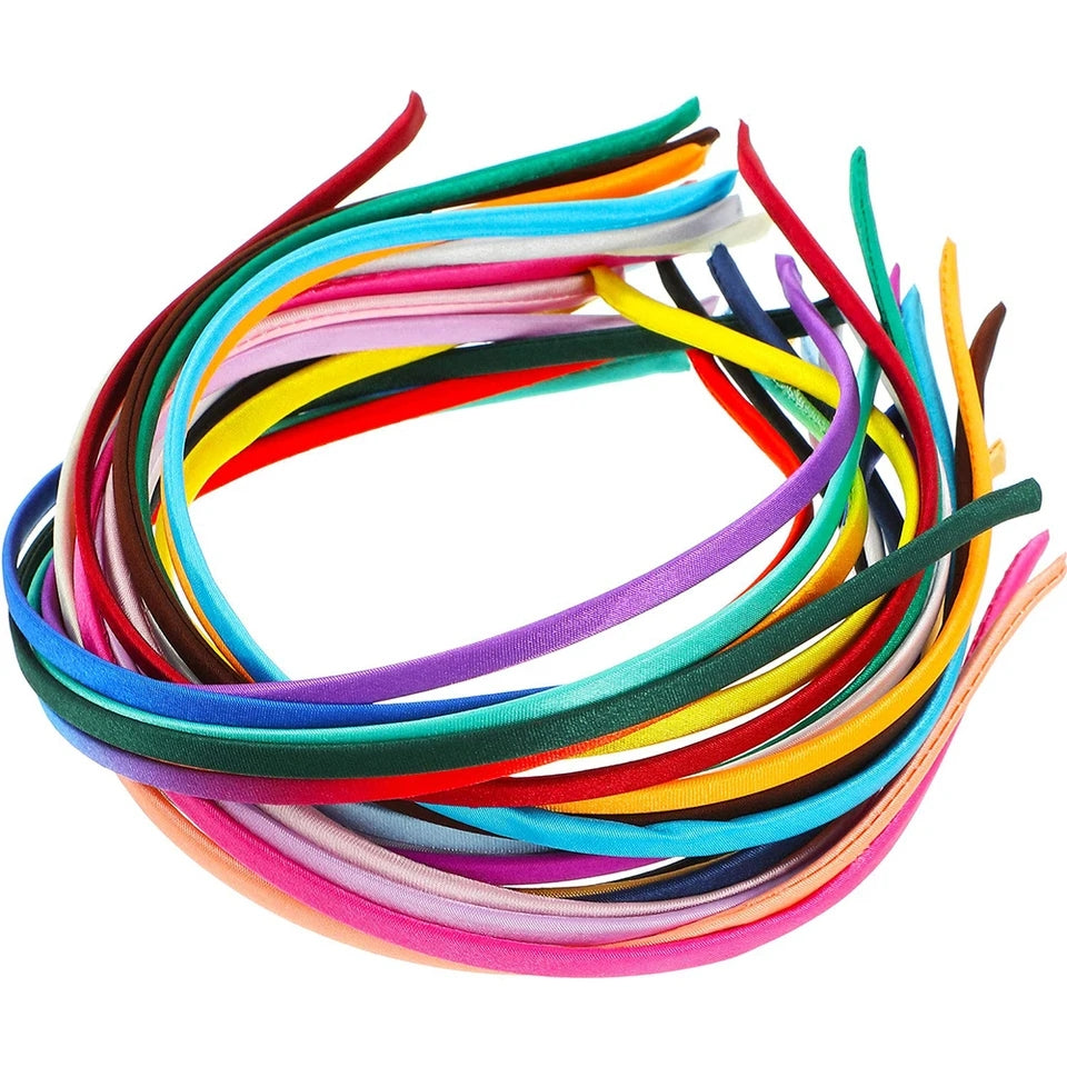 100pc Multicolor Satin Fabric Covered Hair Bands Headbands