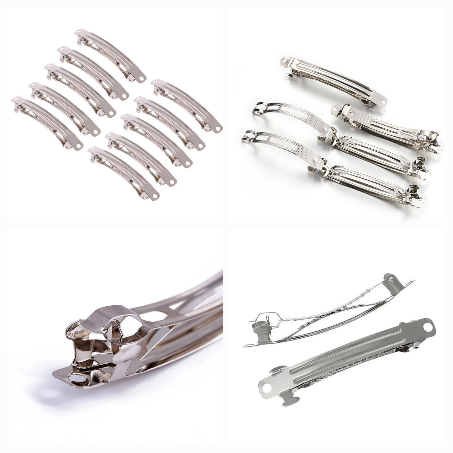 9.5cm (25pc) Barrette Snap Hair Clips Silver