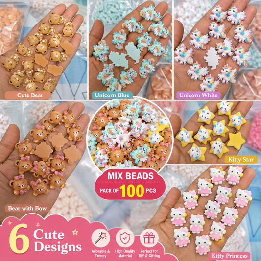 100pc Mix Cartoon Character Beads for DIY Crafts, Accessories & Decoration (COMBO-1)
