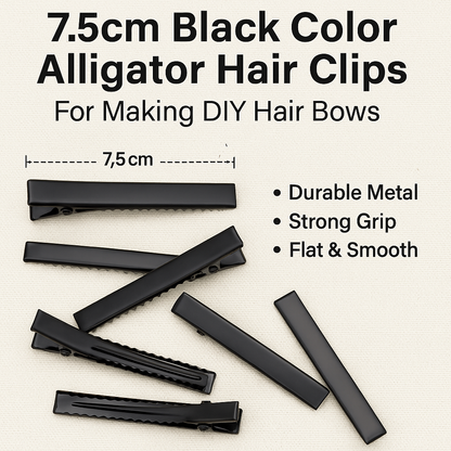 7.5cm (100pc) Black Alligator Hair Clip - DIY Hair Clips