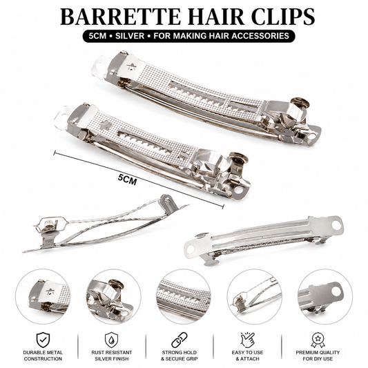 Pack of 50pcs (5cm) Silver Barrette Hair Clips for DIY Hair Accessories Making