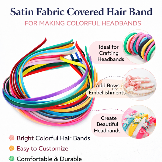 100pc Multicolor Satin Fabric Covered Hair Bands Headbands