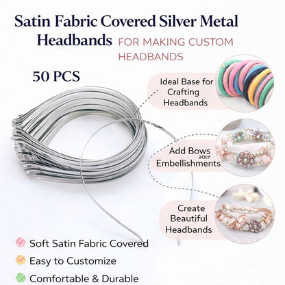 50pc Silver Metal Hair Band Base For Making Hair Accessories Hair Bands, Headbands