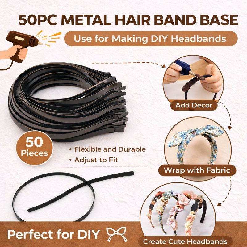 50pc Black Metal Hair Band Base For Making Hair Accessories Hair Bands, Headbands