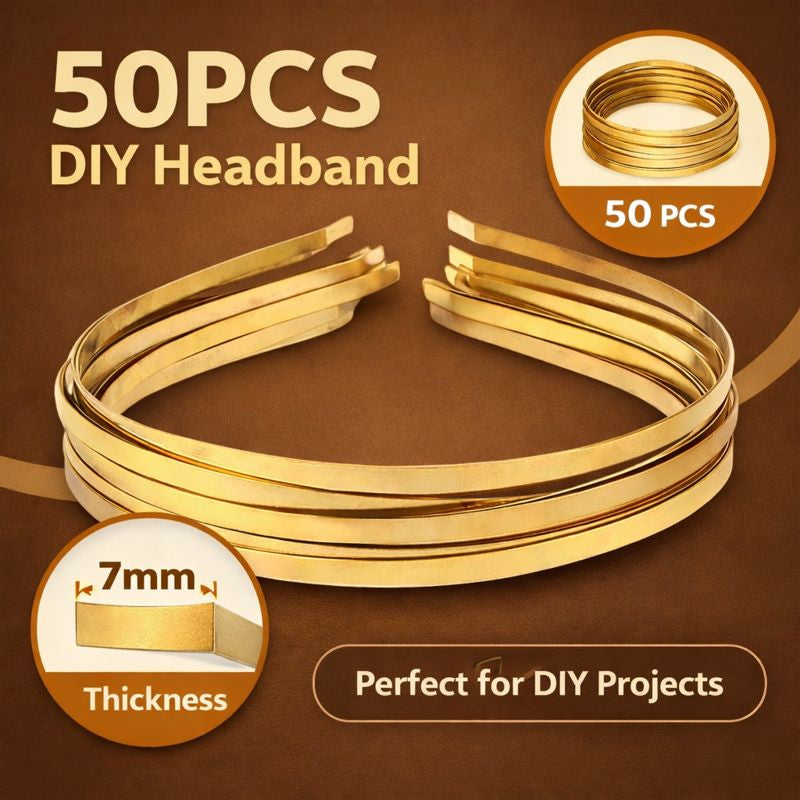 50pc (7mm) Wide Gold Metal Hair Bands