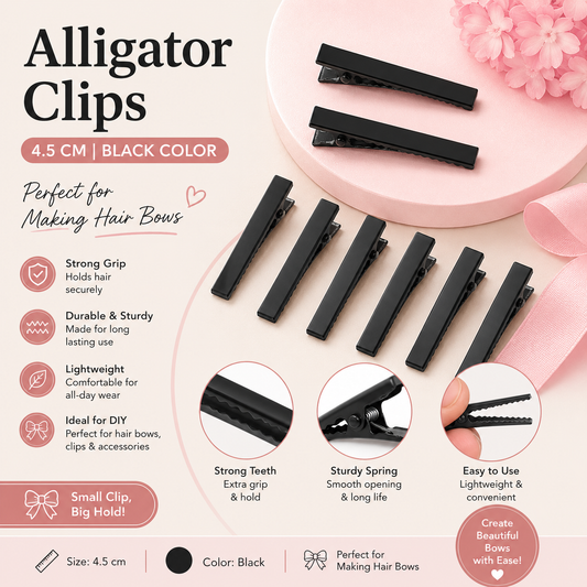 Pack Of 100pc 4.5cm Black Alligator Clips for Hair Bows