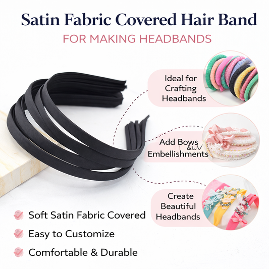 100pc Black Satin Fabric Covered Hair Bands