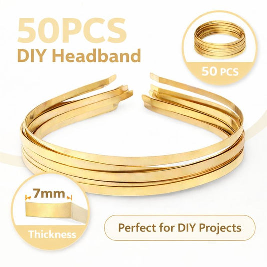 50pc (7mm) Wide Gold Metal Hair Bands