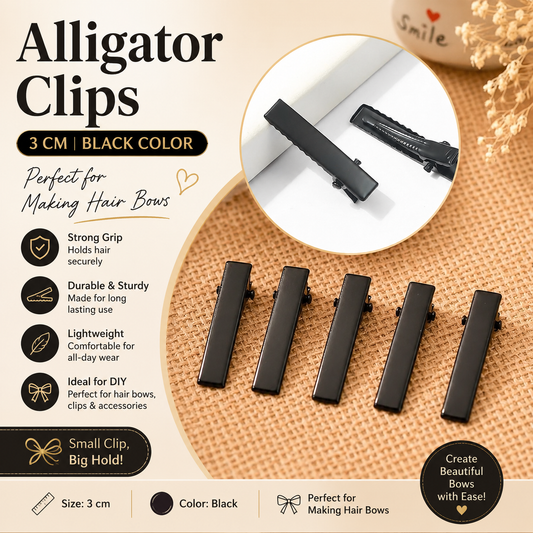 Pack Of 100pc 3cm Black Alligator Clips for Hair Bows