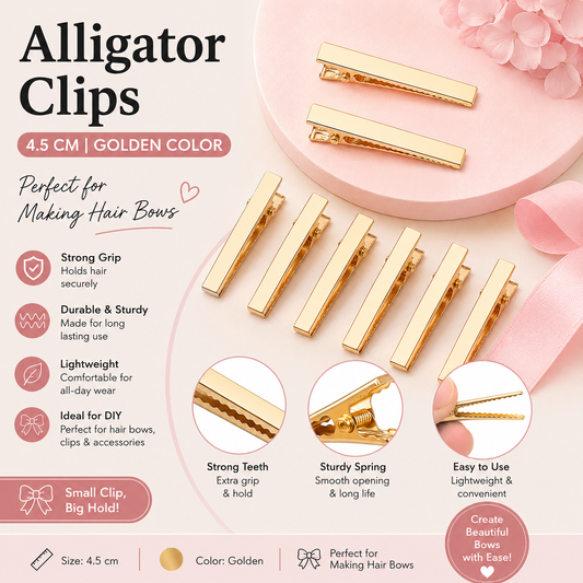 Pack Of 100pc 4.5cm Golden Alligator Clips for Hair Bows